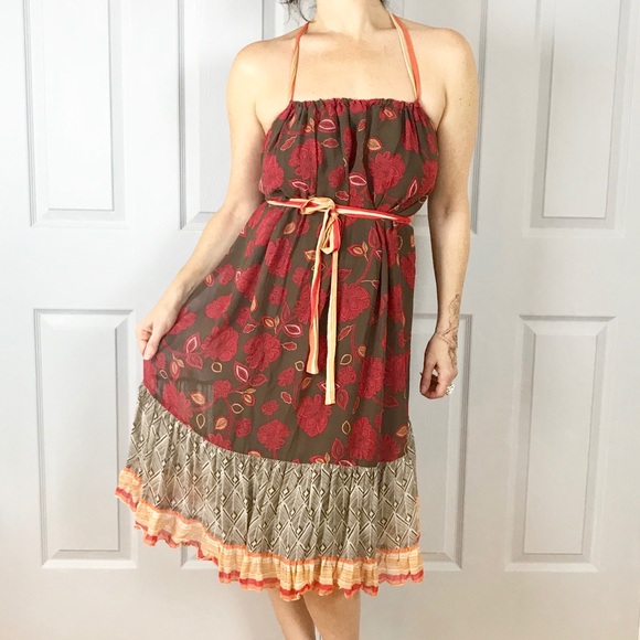 BCBGMaxAzria Dresses & Skirts - BCBGMAXAZRIA SILK BOHO Dress belted tie waist M